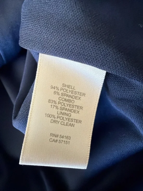 Eliza J Sheer Ruffle Shoulder Cocktail Dress Navy Midi Scuba Crepe Size 8 - Picture 6 of 11